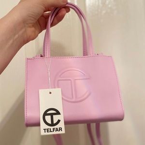 Telfar small pink shopping tote bag vegan leather